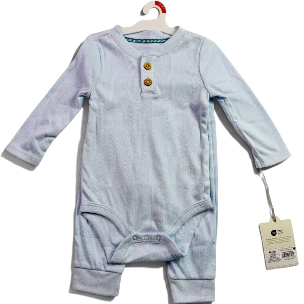 Cloud Island Baby Boy 6-9M Blue Henley Romper & Pants Set NWT 2 Piece Outfit